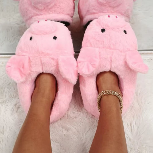 Lindas pantuflas de cerditos animados para mujer, pantuflas de hogar con talón, suaves y esponjosas, ideales para interiores y dormitorio.